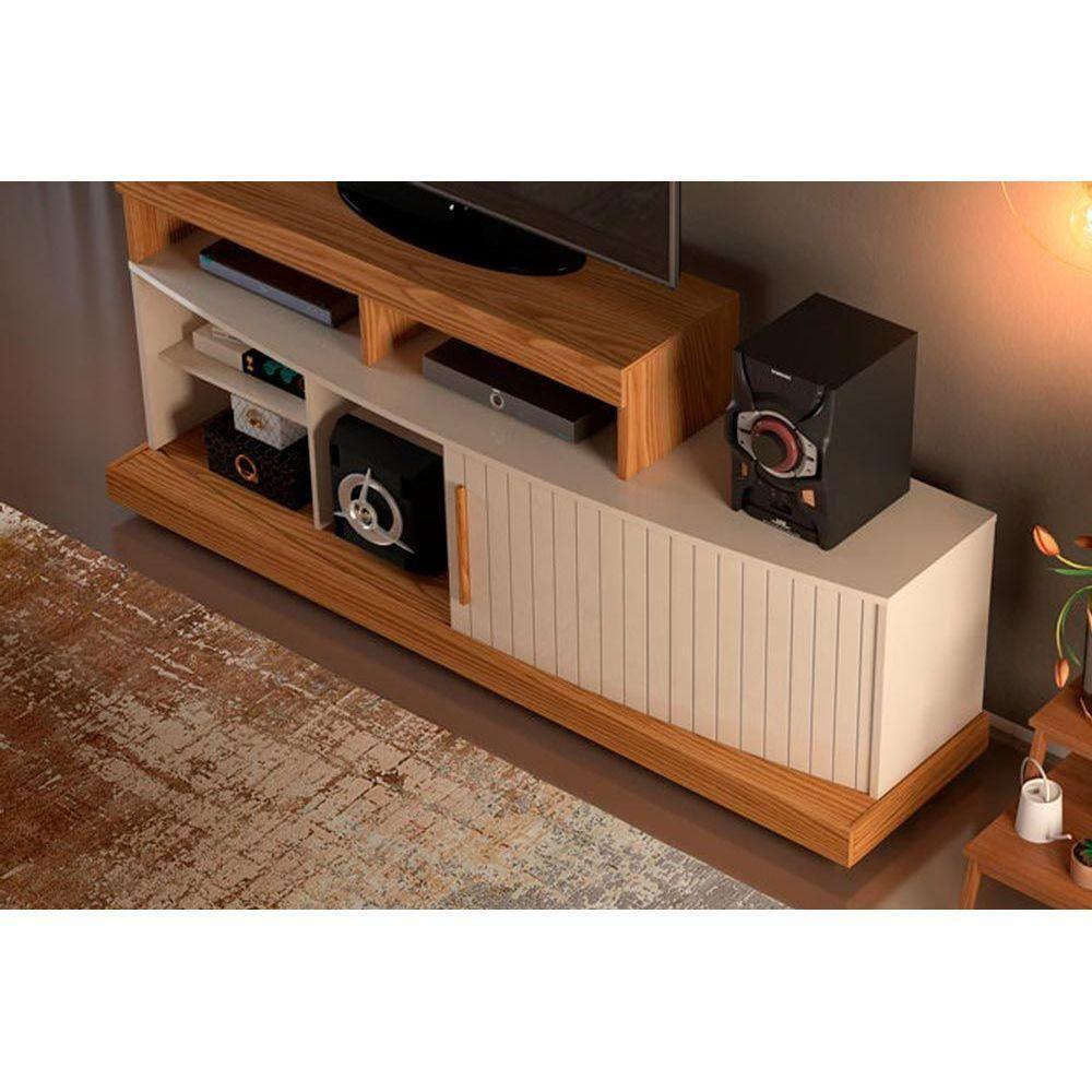 Rack Bancada P/ Tv Até 47 Pol Scala C/ 1 Porta E 5 Nichos 160cm Freijo/off White - Dj Móveis - 3