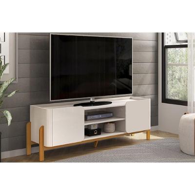 Rack Bancada P/ Tv Até 65 Pol Cher C/ 2 Portas 180x60cm Off White/cedro - Dj Móveis