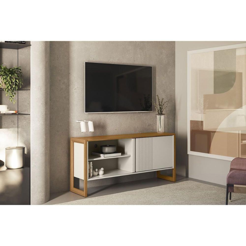 Rack Bancada P/ Tv Até 55 Pol Gold 1 Pta 1 Prat C/ Pés 141x65cm Nature/off White - Linea Brasil - 1