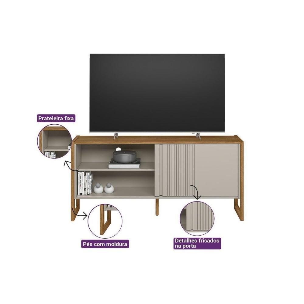 Rack Bancada P/ Tv Até 55 Pol Gold 1 Pta 1 Prat C/ Pés 141x65cm Nature/off White - Linea Brasil - 2