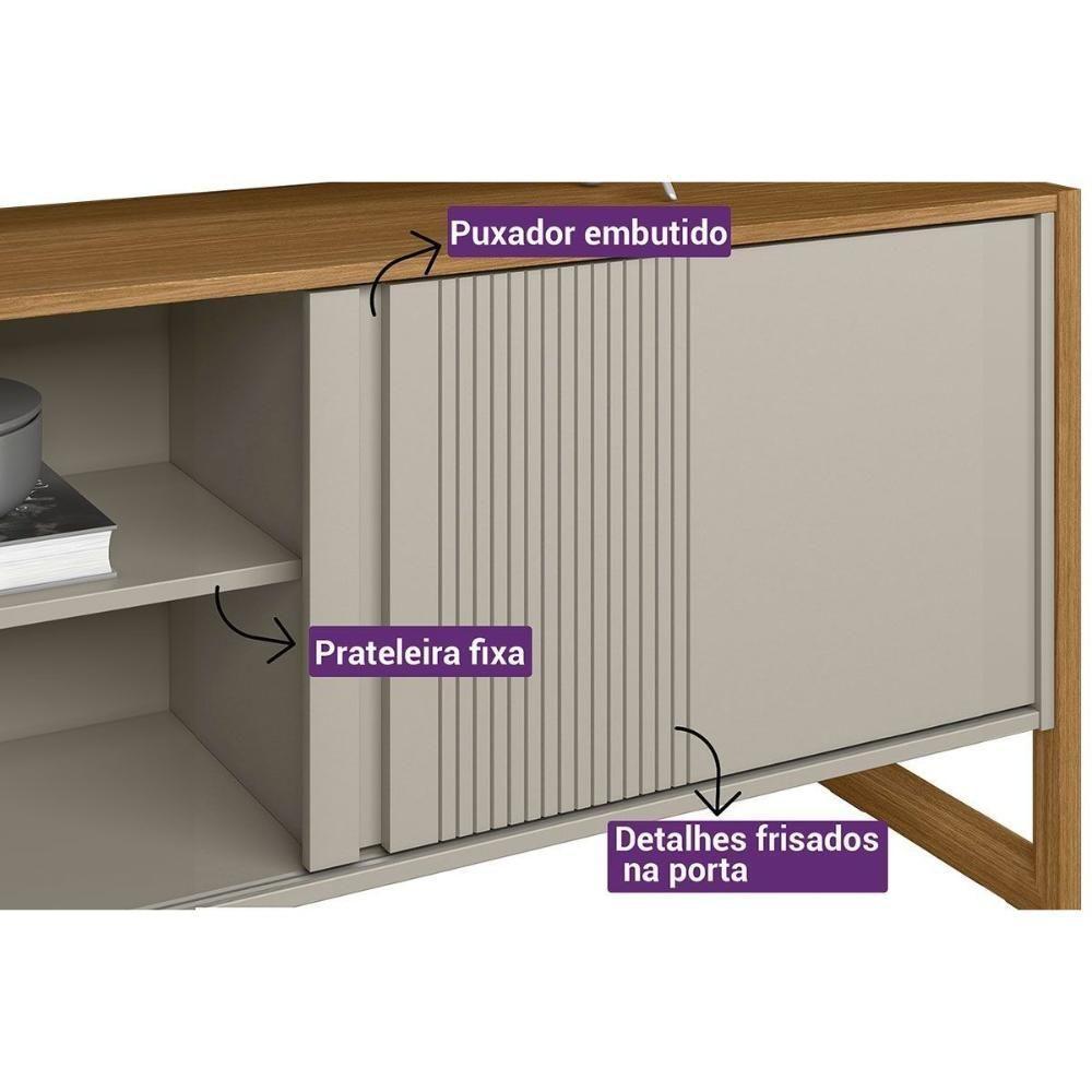 Rack Bancada P/ Tv Até 55 Pol Gold 1 Pta 1 Prat C/ Pés 141x65cm Nature/off White - Linea Brasil - 3