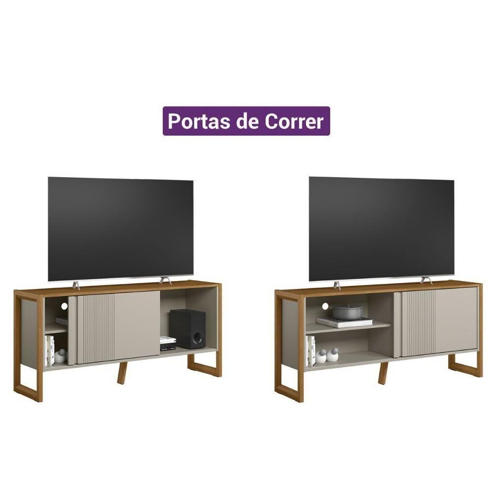 Rack Bancada P/ Tv Até 55 Pol Gold 1 Pta 1 Prat C/ Pés 141x65cm Nature/off White - Linea Brasil - 4