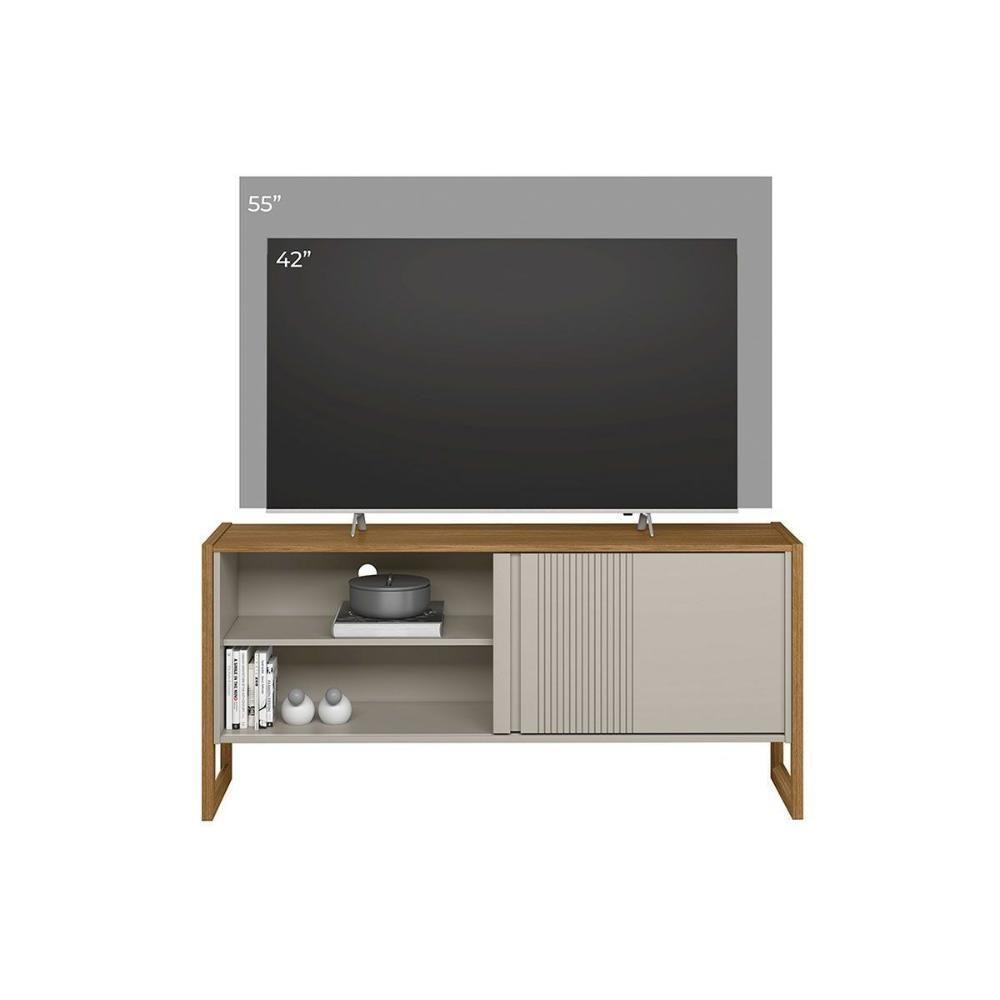 Rack Bancada P/ Tv Até 55 Pol Gold 1 Pta 1 Prat C/ Pés 141x65cm Nature/off White - Linea Brasil - 9