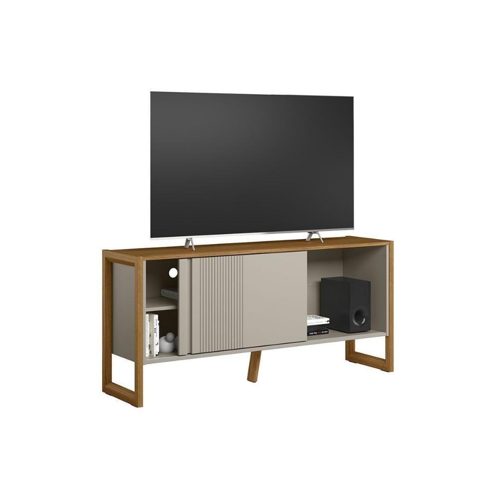 Rack Bancada P/ Tv Até 55 Pol Gold 1 Pta 1 Prat C/ Pés 141x65cm Nature/off White - Linea Brasil - 10