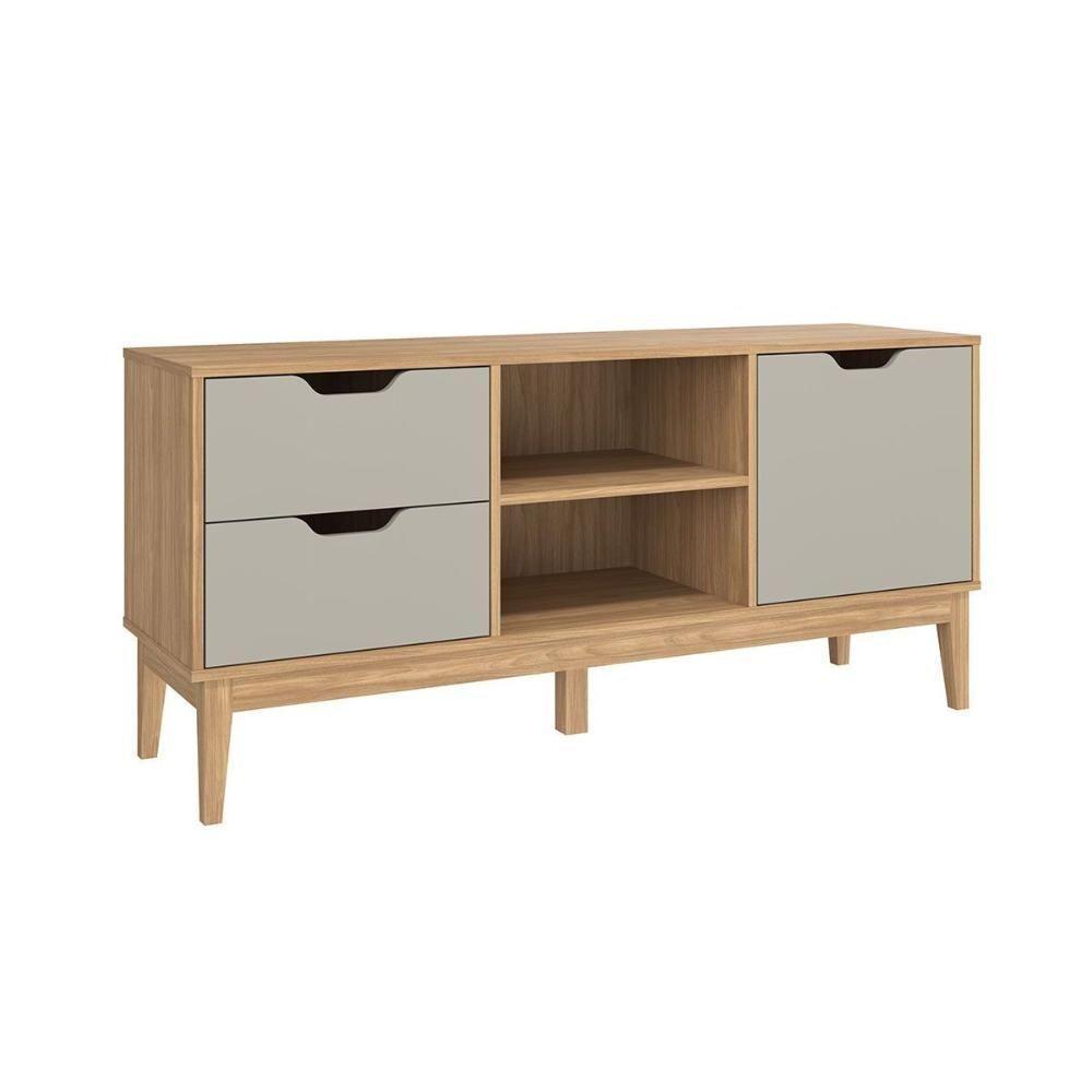 Rack Bancada P/ Tv Até 55 Pol Mb 1096 C/ 2 Gavetas 136cm Mel/off White - Movelbento - 2