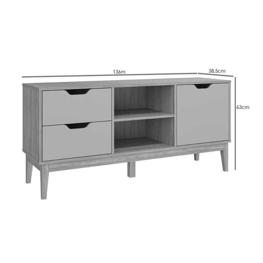 Rack Bancada P/ Tv Até 55 Pol Mb 1096 C/ 2 Gavetas 136cm Mel/off White - Movelbento - 4