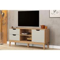 Rack Bancada P/ Tv Até 55 Pol Mb 1096 C/ 2 Gavetas 136cm Mel/off White - Movelbento - 1
