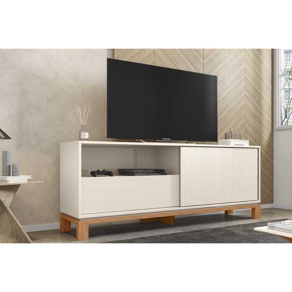 Rack Bancada P/ Tv Até 55 Pol Mondrian 1.5 C/ 1 Porta E 1 Gaveta 150cm Off White Mr/freijo - Caemmun - 1