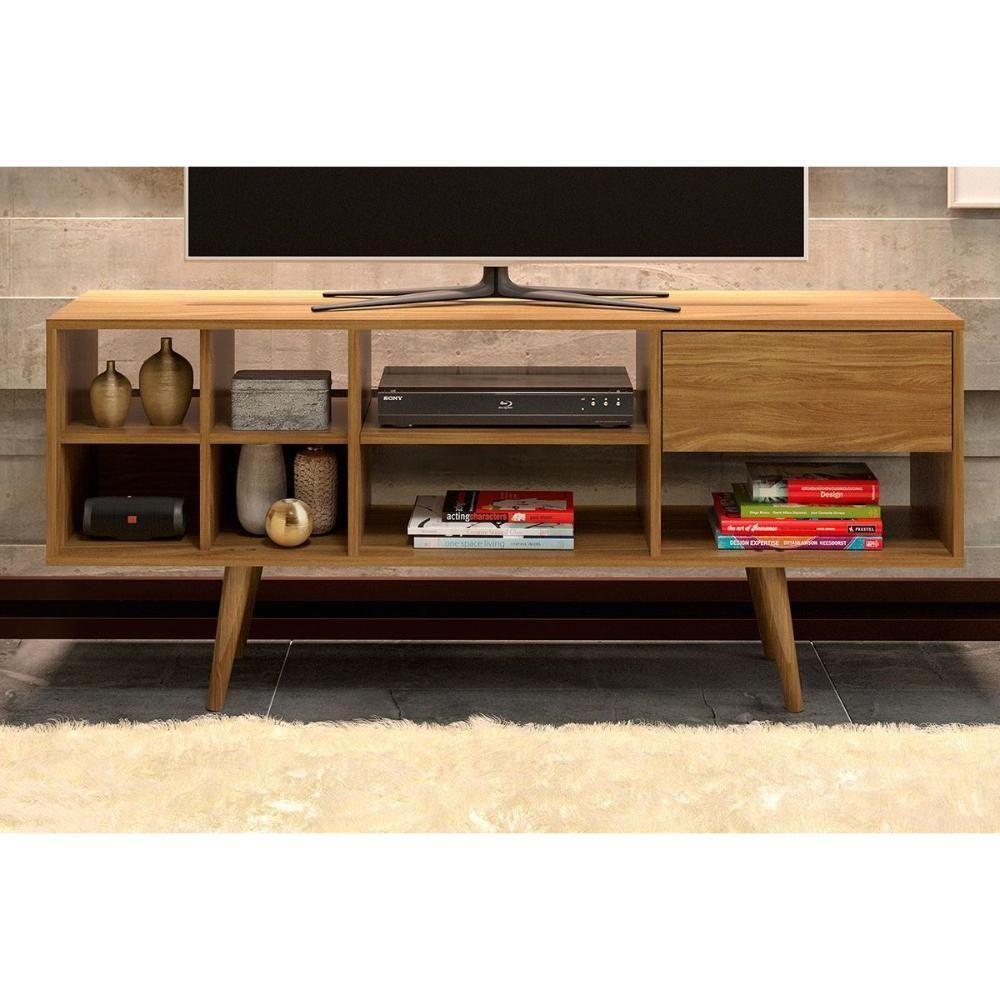 Rack Bancada P/ Tv Até 50 Pol R1462 C/ 1 Gaveta E 7 Nichos 136cm Amêndoa - Tecno Mobili - 1