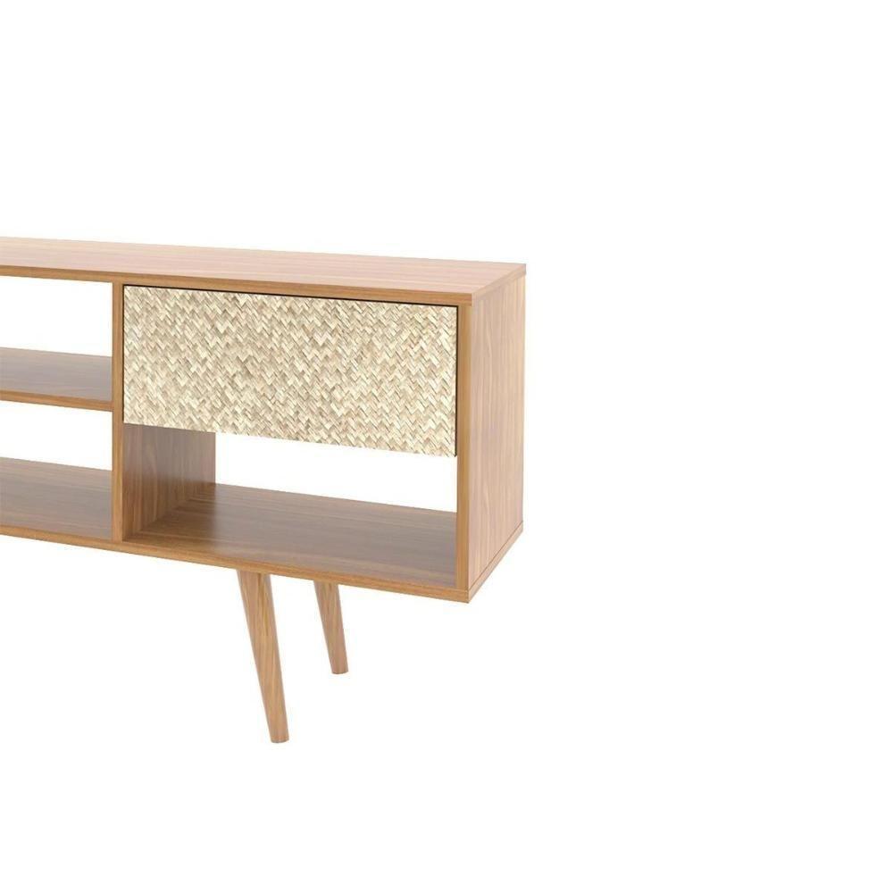 Rack Bancada P/ Tv Até 50 Pol R1462 C/ 1 Gaveta E 7 Nichos 136cm Amêndoa - Tecno Mobili - 3