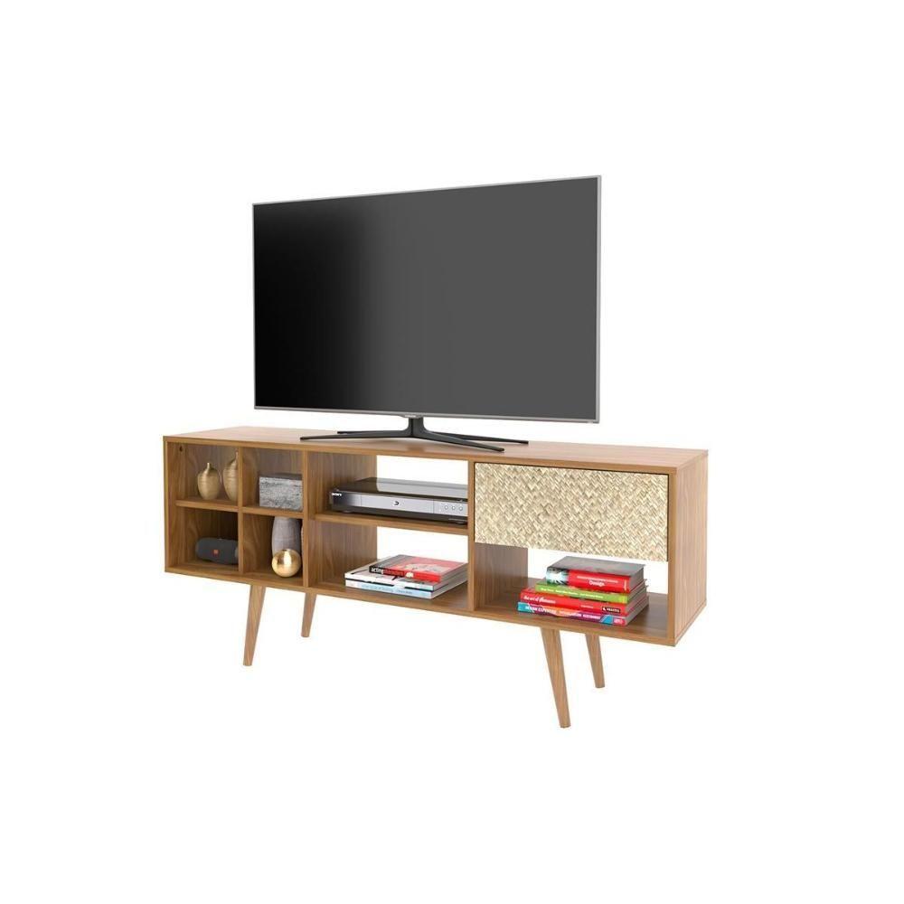 Rack Bancada P/ Tv Até 50 Pol R1462 C/ 1 Gaveta E 7 Nichos 136cm Amêndoa - Tecno Mobili - 4
