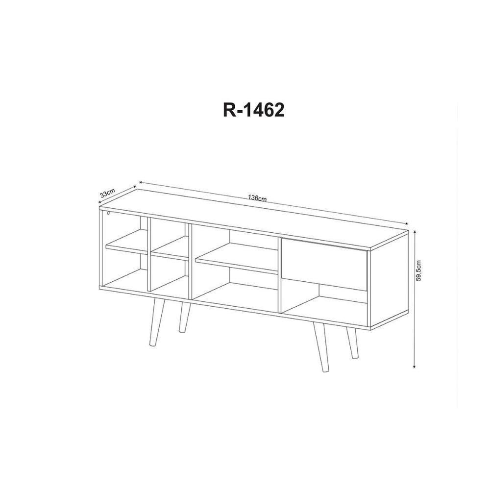 Rack Bancada P/ Tv Até 50 Pol R1462 C/ 1 Gaveta E 7 Nichos 136cm Amêndoa - Tecno Mobili - 6