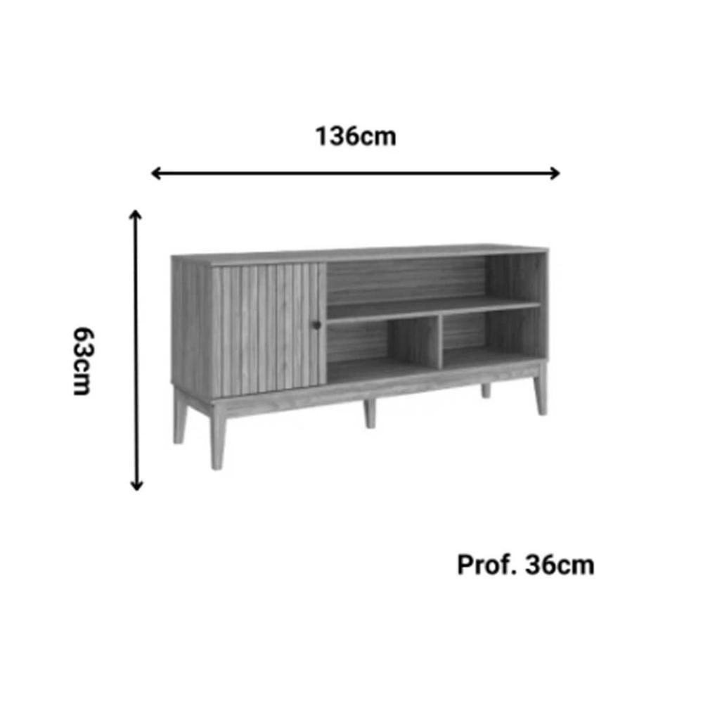 Rack Bancada P/ Tv Até 55 Pol Mb 1056 C/ 1 Porta 136cm Mel/off White - Movelbento - 2