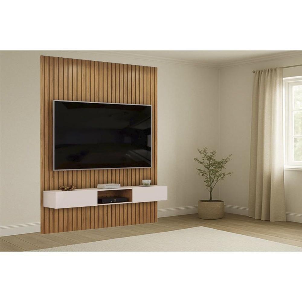 Rack Bancada C/ Painel P/ Tv Trento 183x240cm Freijo/off White - Dj Móveis - 1