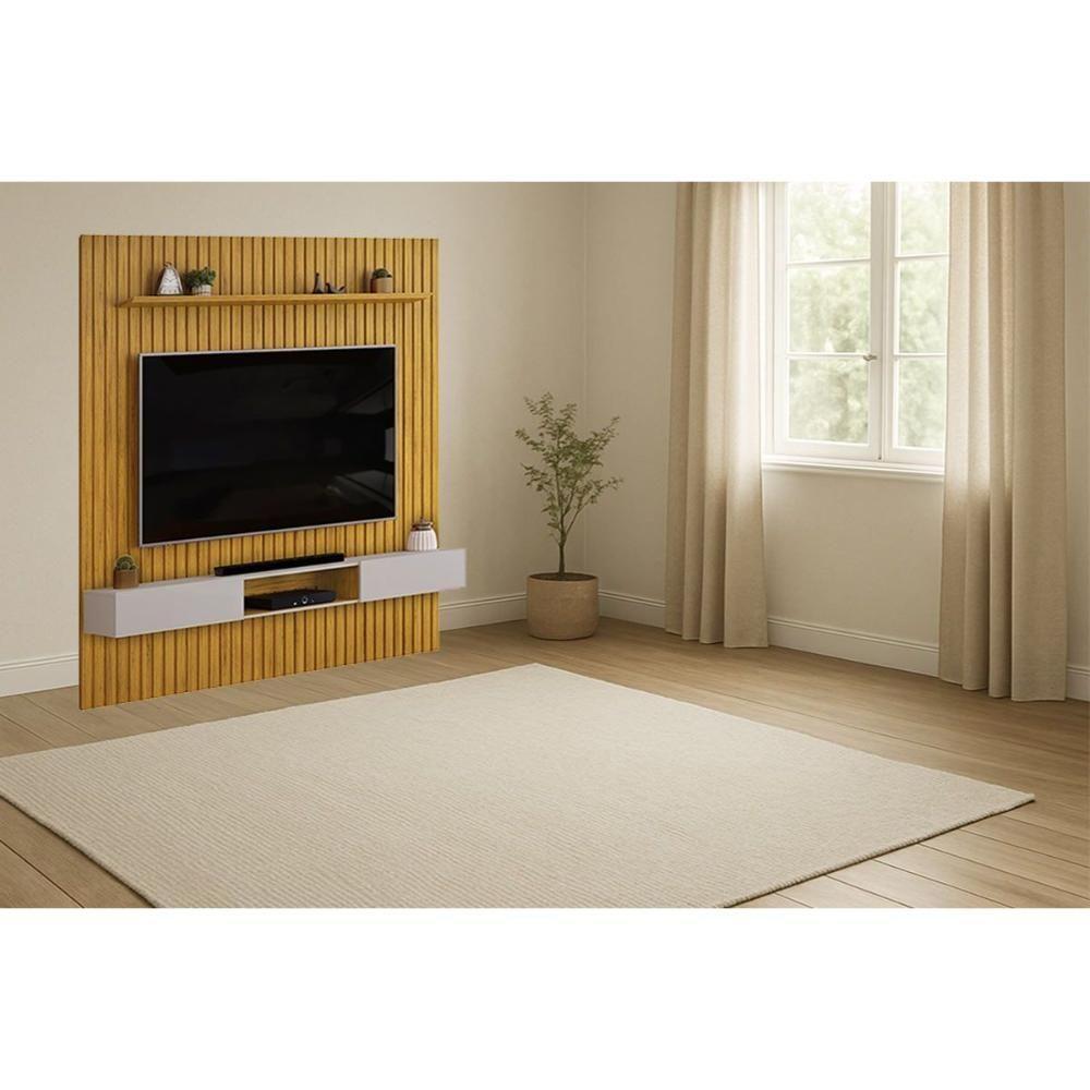 Rack Bancada C/ Painel P/ Tv Trento 250x240cm Cedro/bali - Dj Móveis - 1