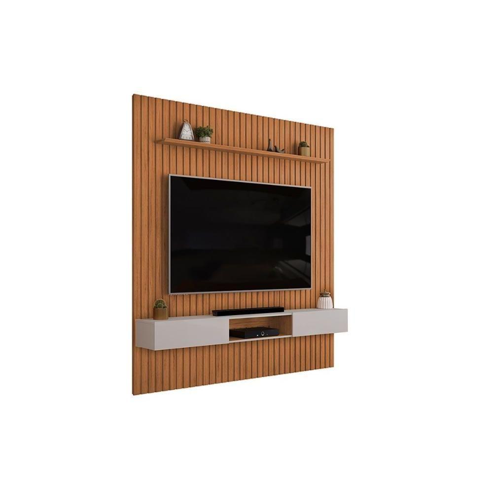 Rack Bancada C/ Painel P/ Tv Trento 250x240cm Cedro/bali - Dj Móveis - 4