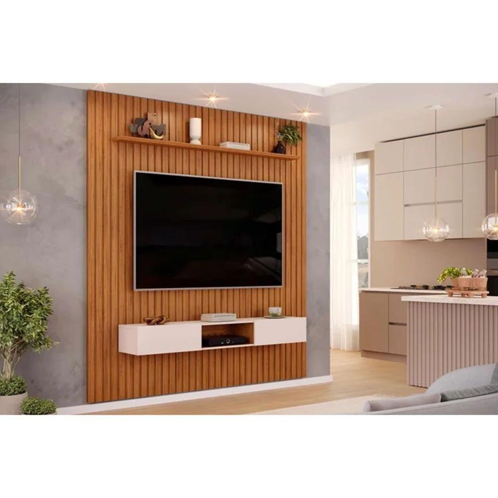 Rack Bancada C/ Painel P/ Tv Trento 230x240cm Freijo/off White - Dj Móveis - 1