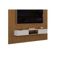 Rack Bancada C/ Painel P/ Tv Trento 230x240cm Freijo/off White - Dj Móveis - 3