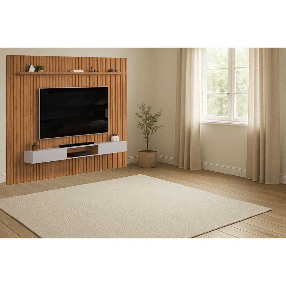 Rack Bancada C/ Painel P/ Tv Trento 275x240cm Freijo/off White - Dj Móveis - 1