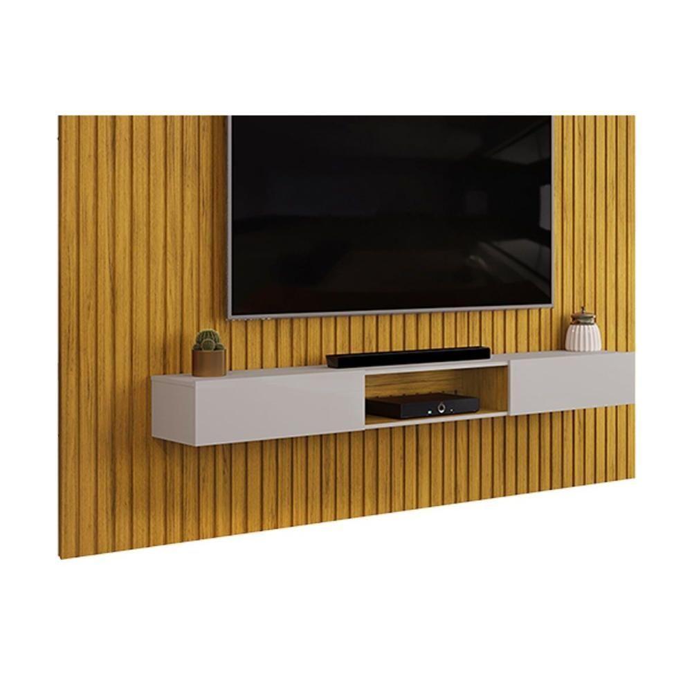 Rack Bancada C/ Painel P/ Tv Trento 275x240cm Freijo/off White - Dj Móveis - 3