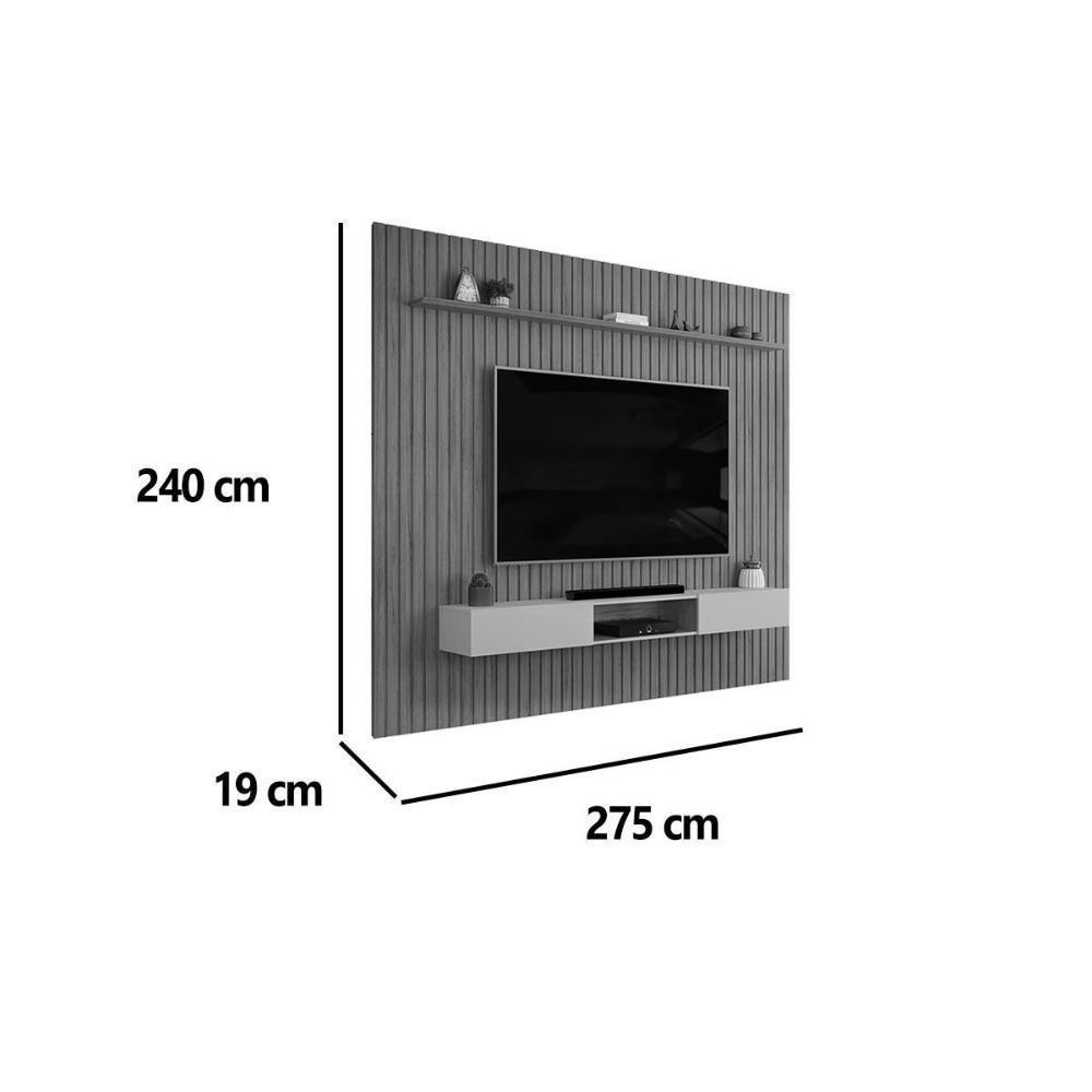 Rack Bancada C/ Painel P/ Tv Trento 275x240cm Freijo/off White - Dj Móveis - 5
