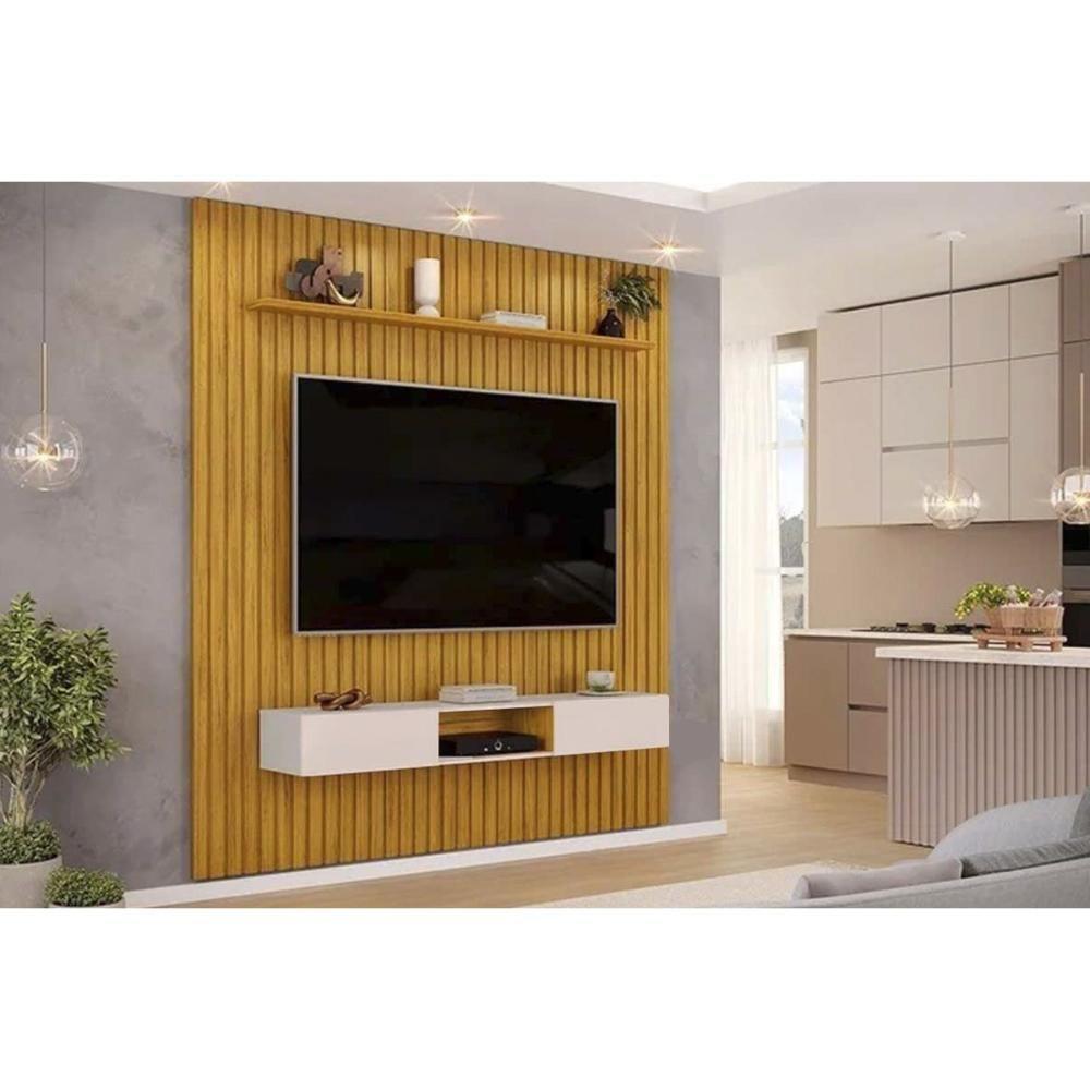 Rack Bancada C/ Painel P/ Tv Trento 230x240cm Cedro/bali - Dj Móveis - 1