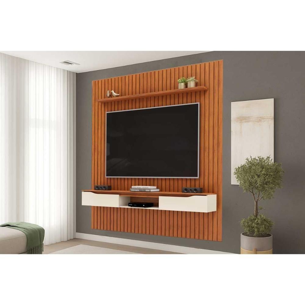 Rack Bancada C/ Painel P/ Tv Isac 223x240cm Freijo/off White - Dj Móveis - 1