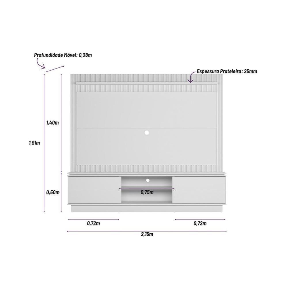 Rack Bancada C/ Painel P/ Tv Até 75 Pol Guararapes 2 Portas E 2 Prateleiras 191x215cm Nature/off White - Linea Brasil - 3