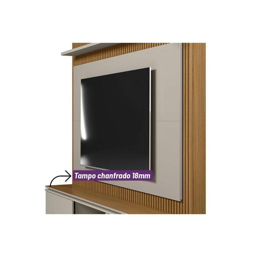 Rack Bancada C/ Painel P/ Tv Até 75 Pol Guararapes 2 Portas E 2 Prateleiras 191x215cm Nature/off White - Linea Brasil - 6
