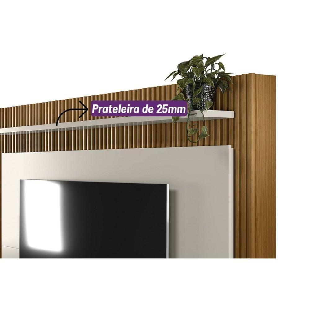 Rack Bancada C/ Painel P/ Tv Até 75 Pol Guararapes 2 Portas E 2 Prateleiras 191x215cm Nature/off White - Linea Brasil - 7