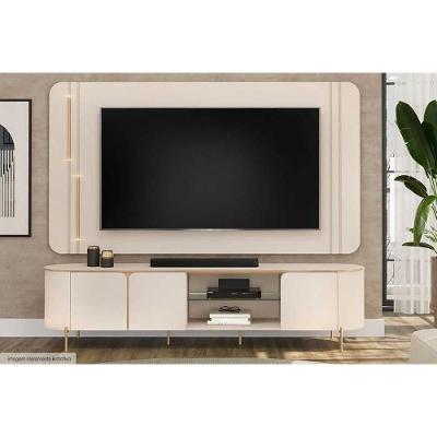 Rack Bancada C/ Painel P/ Tv Até 75 Pol Ariana 3 Portas 241x57cm Off White - Dj Móveis