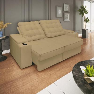 Sofá Retratil Reclinavel 3 Lugares 2,30m Porta Copo Usb Sala Cor:capuccino Capuccino