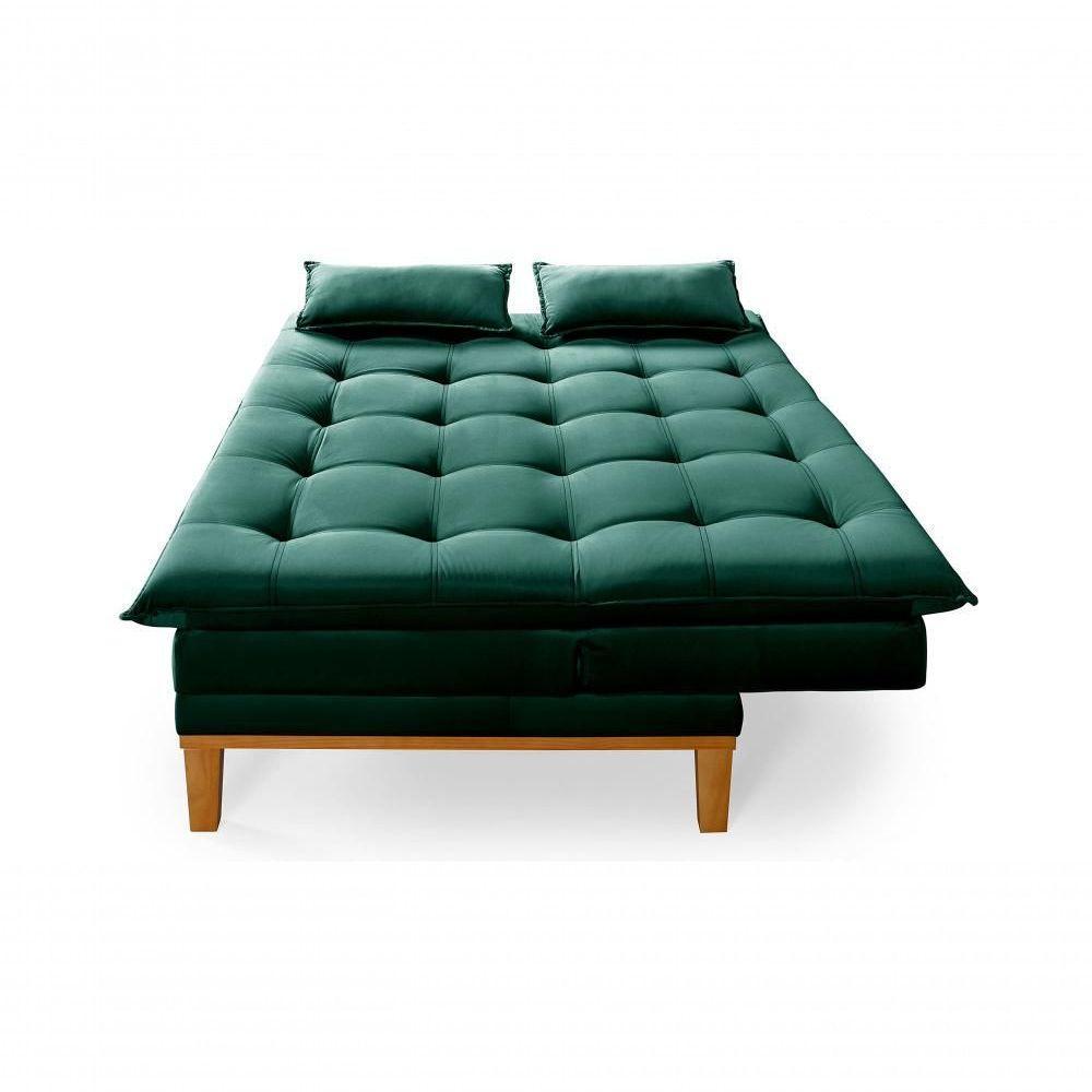 Sofá Cama Reclinável Casal 1,84m Island Suede Verde Premium - 2