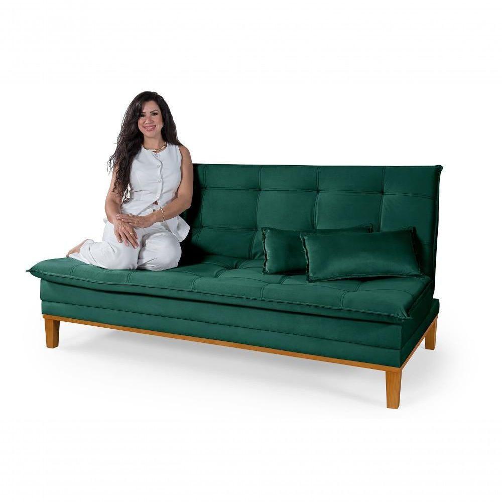 Sofá Cama Reclinável Casal 1,84m Island Suede Verde Premium - 4
