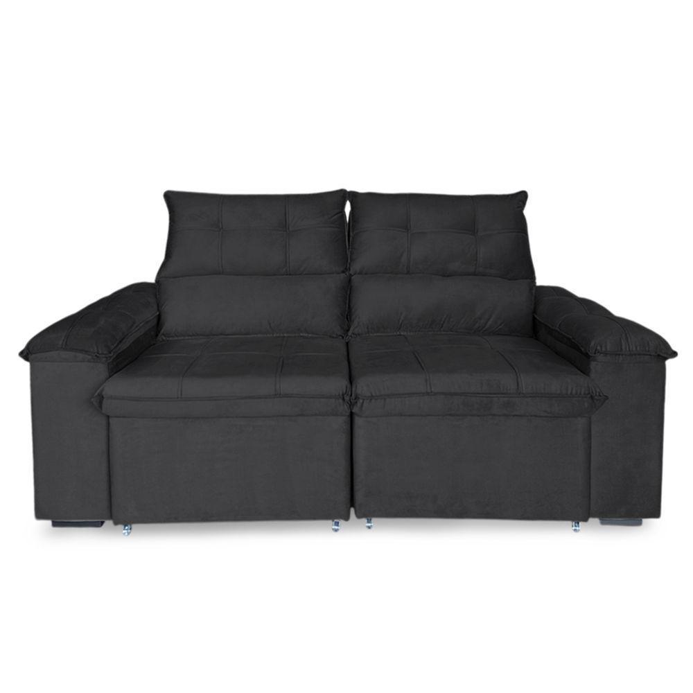Sofá Retrátil E Reclinável 3 Lugares Verona 1,80m - élpis Móveis Veludo Preto - 1
