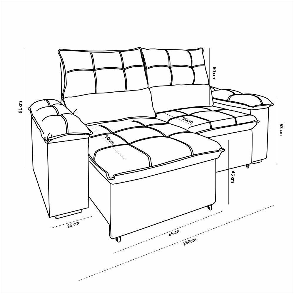 Sofá Retrátil E Reclinável 3 Lugares Verona 1,80m - élpis Móveis Veludo Cappuccino - 6