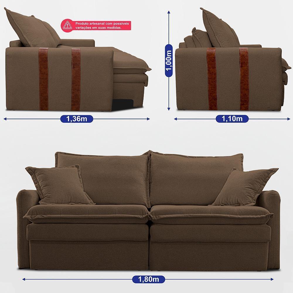 Sofá Sem Caixa Retrátil 1,80m Soft Bonnie Boucle Cama Inbox Marrom - 4