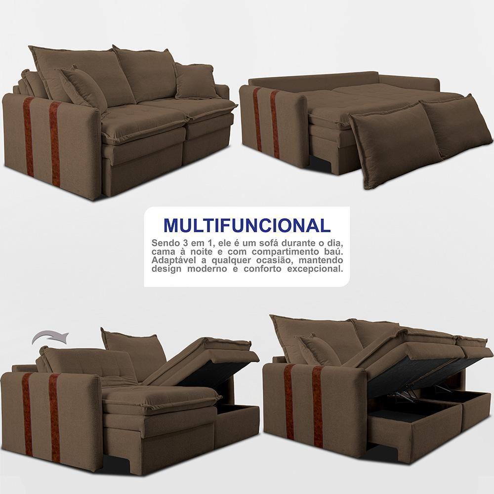 Sofá Sem Caixa Retrátil 1,80m Soft Bonnie Boucle Cama Inbox Marrom - 5