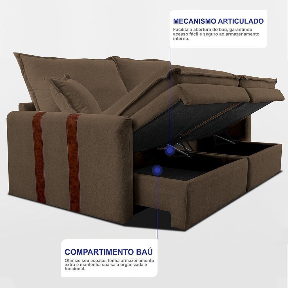 Sofá Sem Caixa Retrátil 1,80m Soft Bonnie Boucle Cama Inbox Marrom - 6