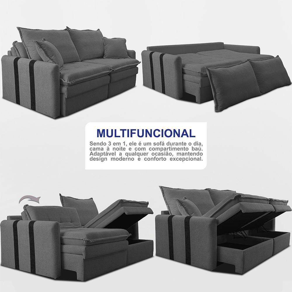 Sofá Sem Caixa Retrátil 1,80m Soft Bonnie Boucle Cama Inbox Cinza Escuro - 5