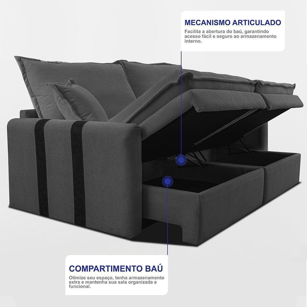 Sofá Sem Caixa Retrátil 1,80m Soft Bonnie Boucle Cama Inbox Cinza Escuro - 6