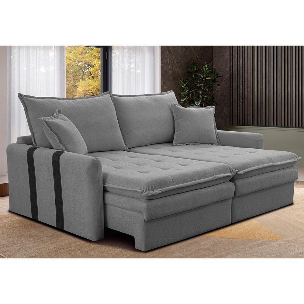 Sofá Sem Caixa Retrátil 1,80m Soft Bonnie Boucle Cama Inbox Cinza Claro - 1