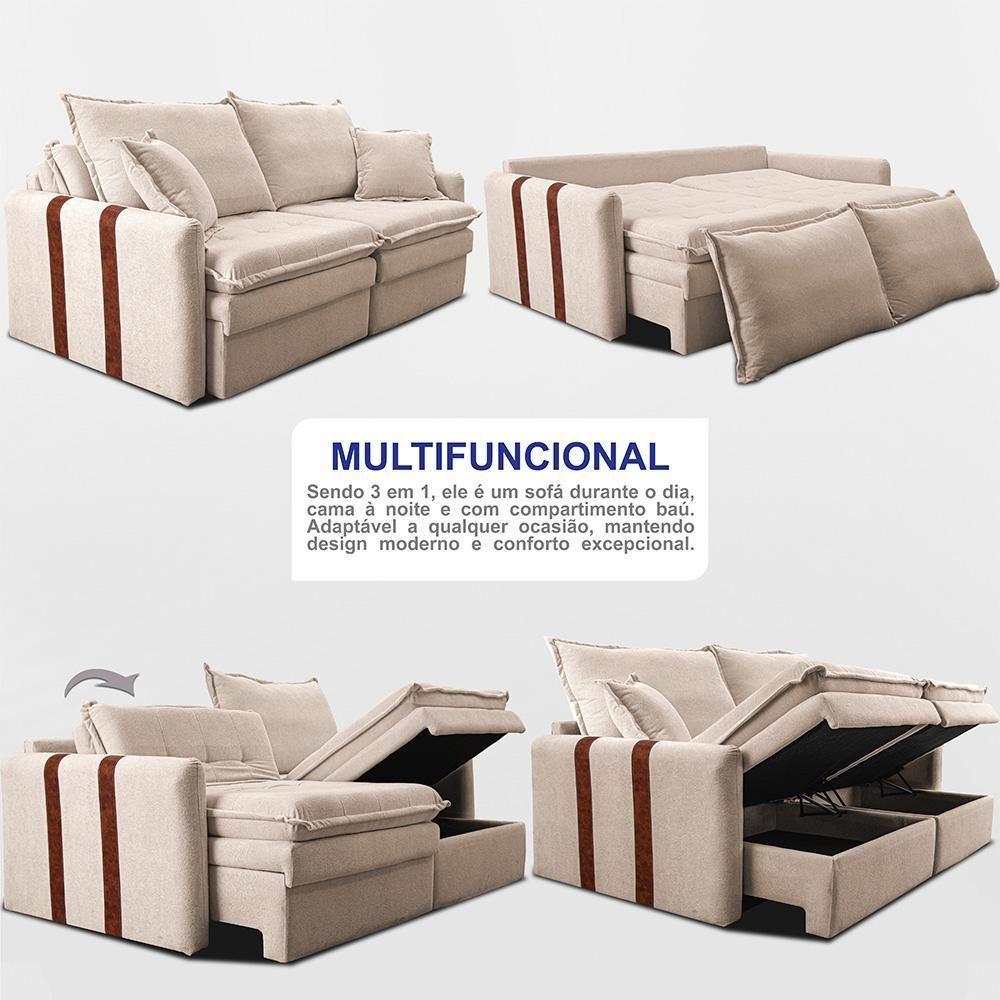 Sofá Sem Caixa Retrátil 1,60m Soft Bonnie Boucle Cama Inbox Bege Claro - 5