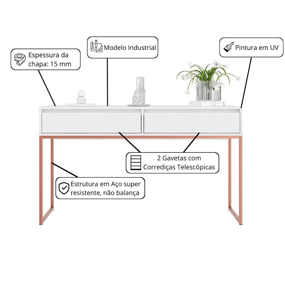 Aparador Nobre Pés Em Metal Moderno Estilo Industrial - Branco Cobre Branco Cobre - 2