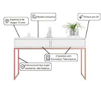 Aparador Nobre Pés Em Metal Moderno Estilo Industrial - Branco Cobre Branco Cobre - 2