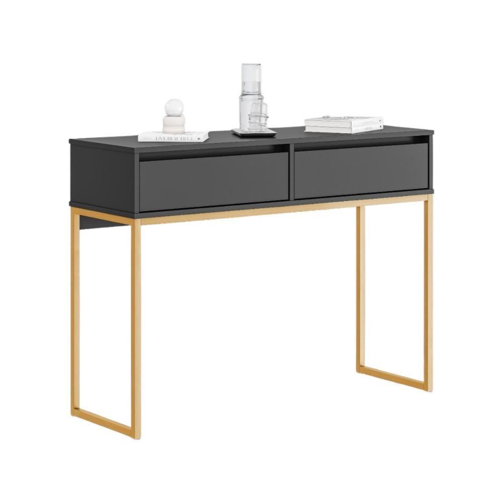 Aparador Moderno Estilo Industrial Com Base Metal 2 Gavetas - Preto Dourado Preto Dourado - 6