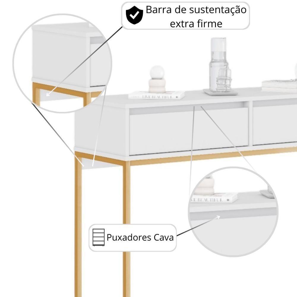 Aparador Moderno Estilo Industrial Com Base Metal 2 Gavetas - Branco Dourado Branco Dourado - 3