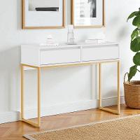 Aparador Moderno Estilo Industrial Com Base Metal 2 Gavetas - Branco Dourado Branco Dourado - 1