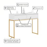 Aparador Moderno Estilo Industrial Com Base Metal 2 Gavetas - Branco Dourado Branco Dourado - 2