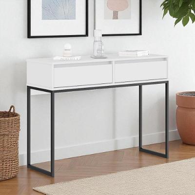 Aparador Moderno Estilo Industrial Com Base Metal 2 Gavetas - Branco Branco